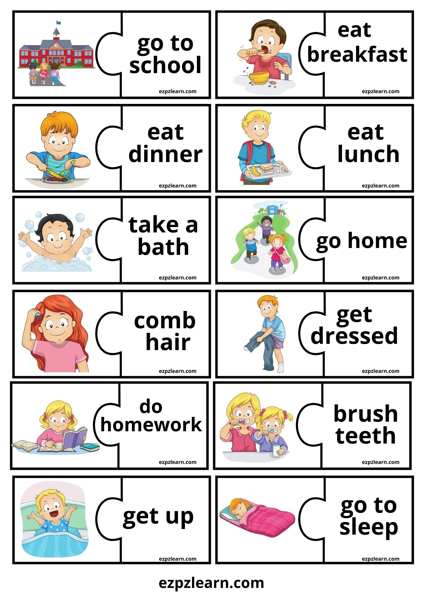 Daily Routine Word Match Game Ezpzlearn